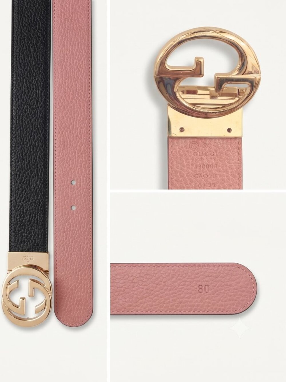 Gucci Signature, Reversible Leather Belt (Interlocking G Buckle, Gold-tone) - Picture 6 of 8